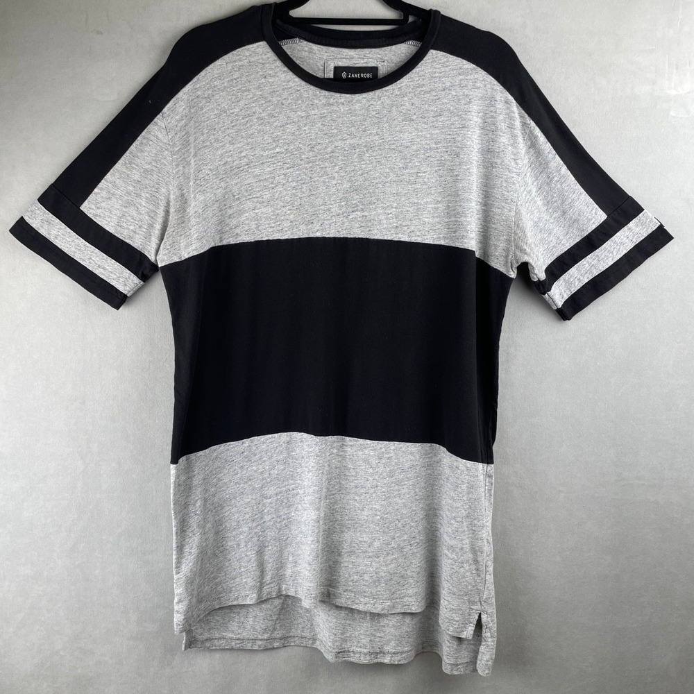 Zanerobe Mens Colorblock Stripe S/S T-Shirt Grey Black Premium Streetwear Soft M